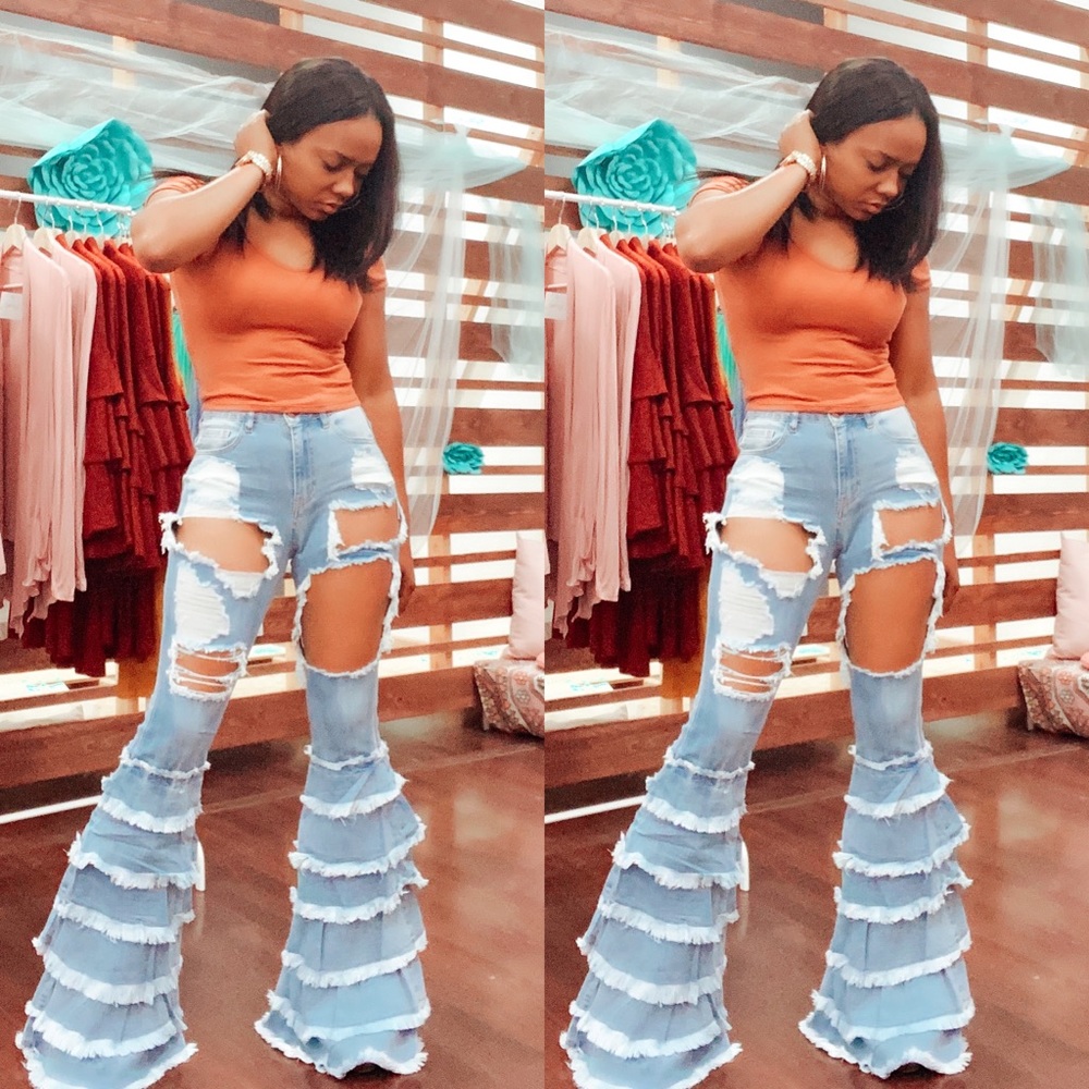 Light Wash Tiered High rise jeans